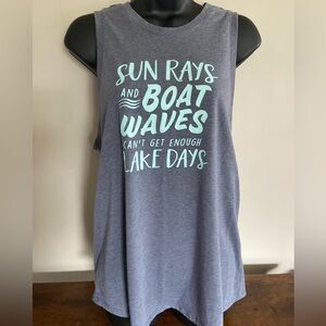 Women’s Lake Days Graphic Tank Top - Heather Gray with Mint Print